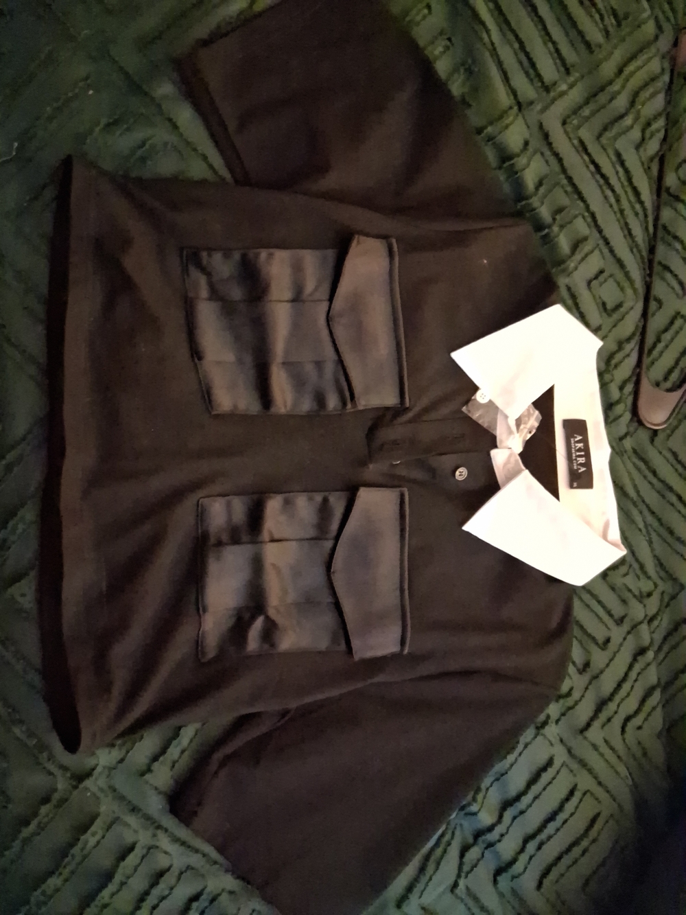 AKIRA Black Cropped Polo Top with White Collar - Picture 3 of 3